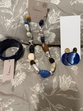 I Am Blue Mixed-Bead Statement Necklace — Blue, Cream & Brown